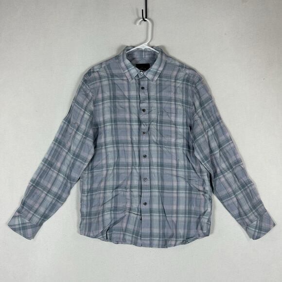 Rails Long Sleeve Button Up 100% Linen Shirt Mens Medium Blue Plaid Havana Jewel - Picture 2 of 14
